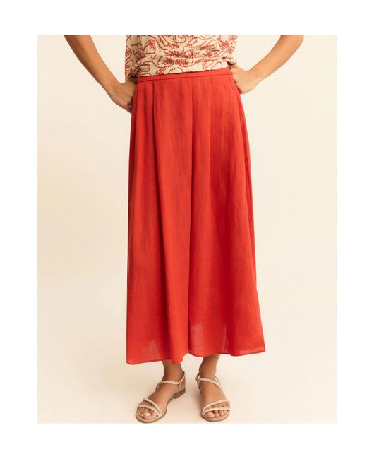 Marella Red Pleated Linen Skirt