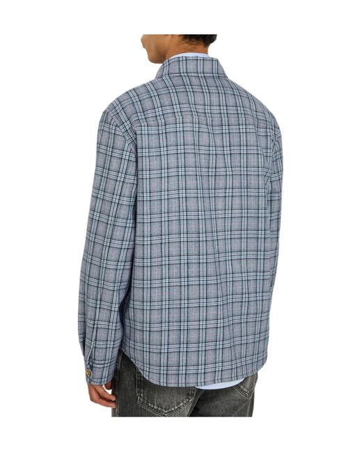 Versace Blue Checked Wool Shirt for men