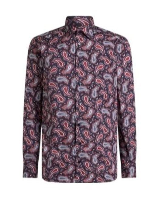 Etro Purple Cotton Shirt With Paisley Print for men