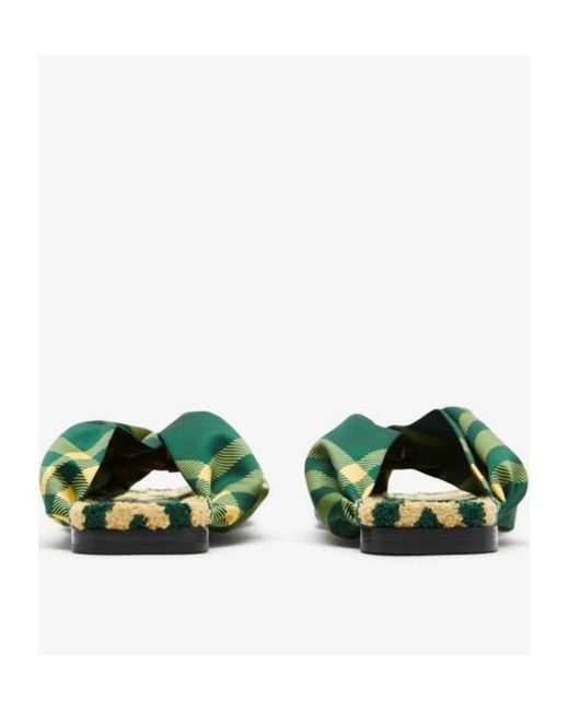 Burberry Green Checked Thong-Strap Pool Flat Slides