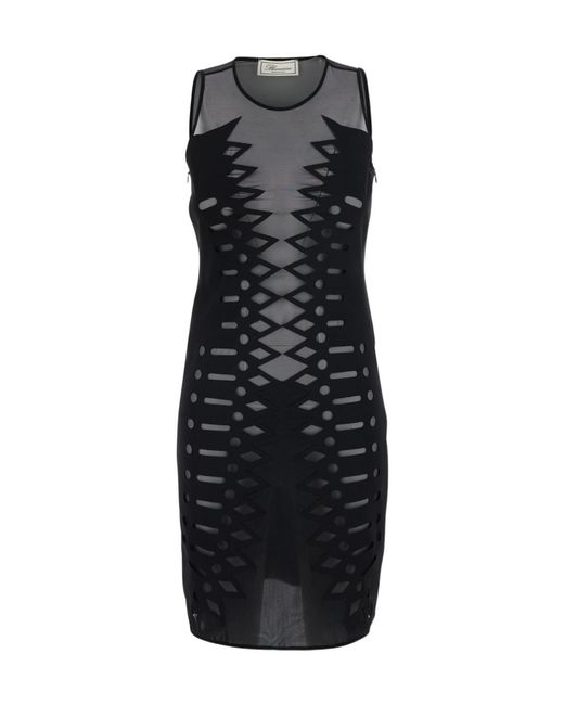 Blumarine Black Sleeveless Dress With Round Neck And All-Over Embroidery