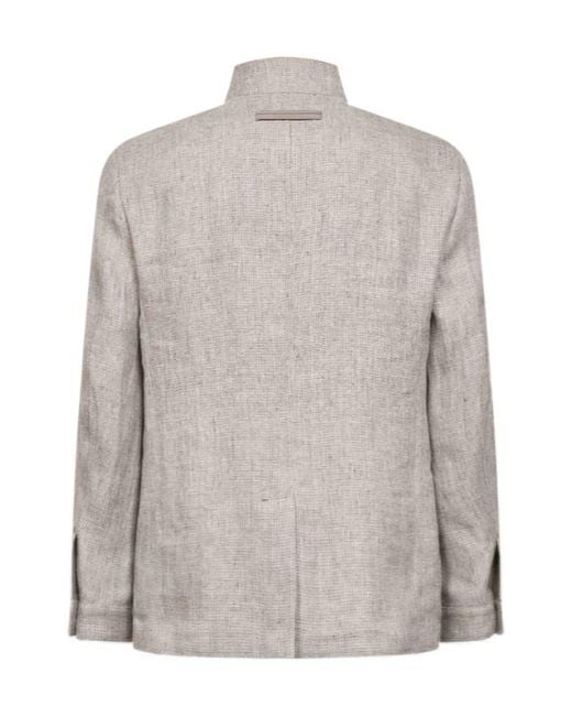 Zegna Gray Micro Check Stand Collar Jacket for men