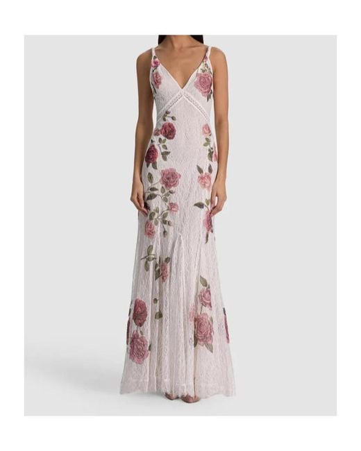 Alice + Olivia White Alice Olivia Nisa Floral Printed Long Dress