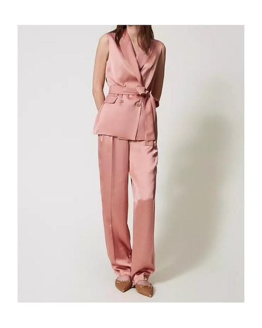 Twinset Pink Satin Belted Blazer