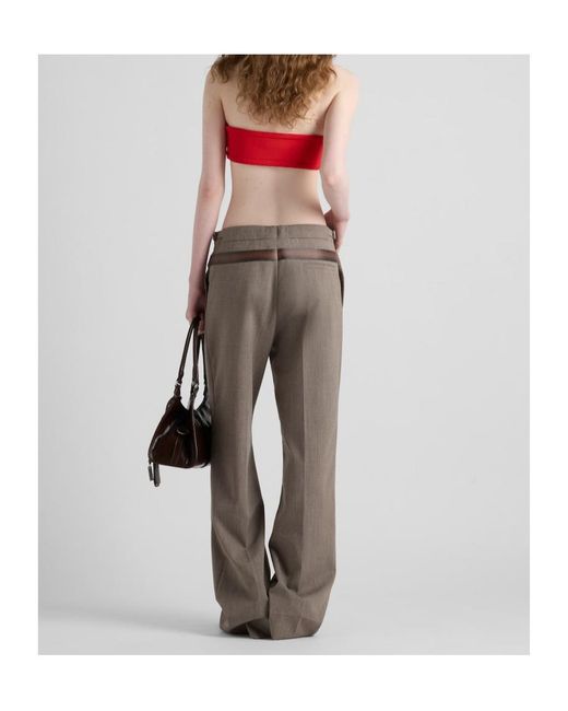 Prada Gray Belt-Detailed Pleated Trousers