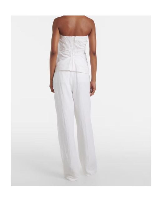 TOVE White Izel Draped Linen Top