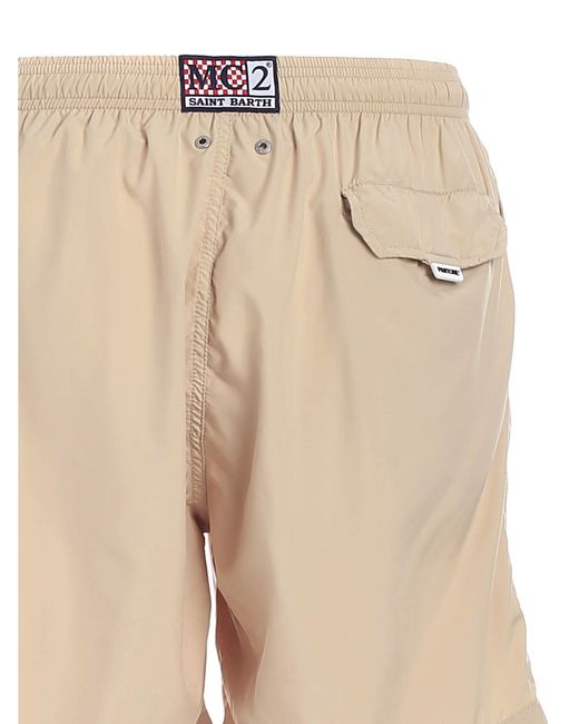 Mc2 Saint Barth Natural Logo-Patch Drawstring Swim Shorts for men