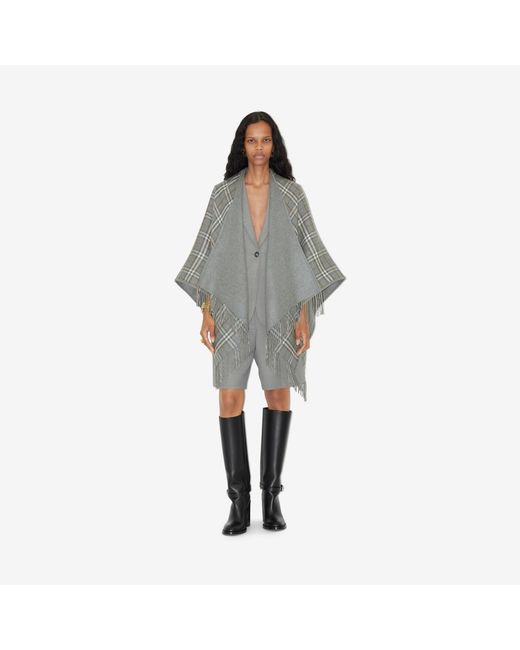 Burberry Gray Wool Reversible Check Cape