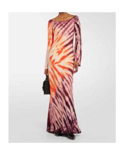 Gabriela Hearst Red Kells Tie-Dye Off-Shoulder Maxi Dress