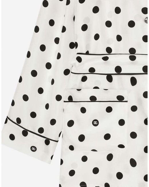 Dolce & Gabbana White Silk Polka-Dot Print Shirt