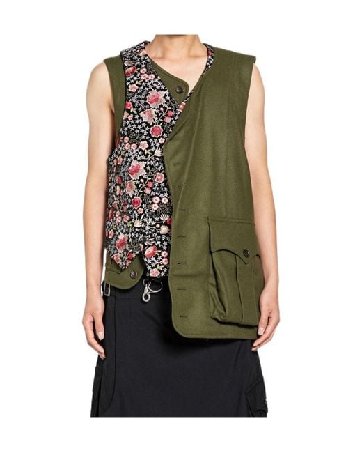 Comme des Garçons Green Floral-Print Spliced Panelled Cotton Vest for men