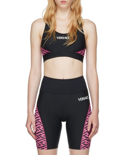 Versace Black La Greca Logo-Print Sports Bra