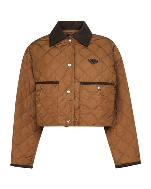 Prada Brown Logo Plaque Quilted Jacket