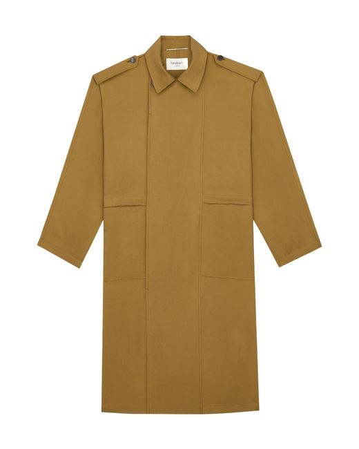Saint Laurent Green Trench À Épaules Larges En Sergé De Soie for men