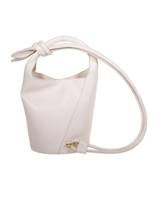 Jacquemus White Logo Plaque Knot-Detailed Top Handle Bag