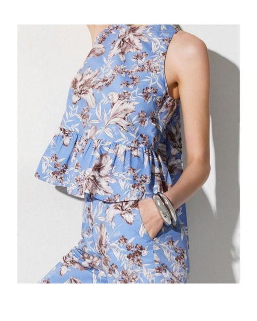 Liu Jo Blue Bow-Back Peplum Sleeveless Top