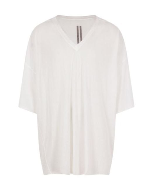 Rick Owens White V-Neck Short-Sleeved T-Shirt for men