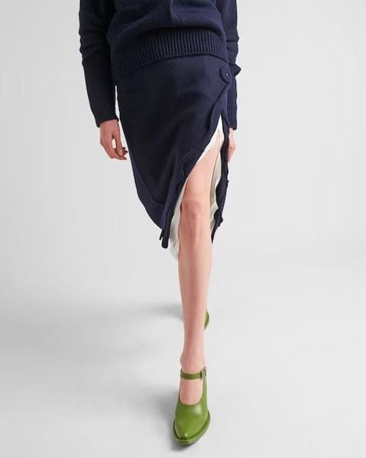 Prada Blue High-Waist Slit-Detailed Knitted Skirt