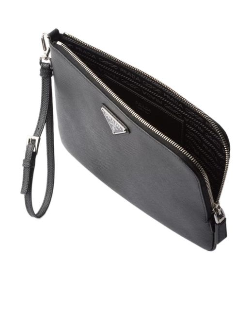 Prada Black Small Saffiano Leather Pouch for men