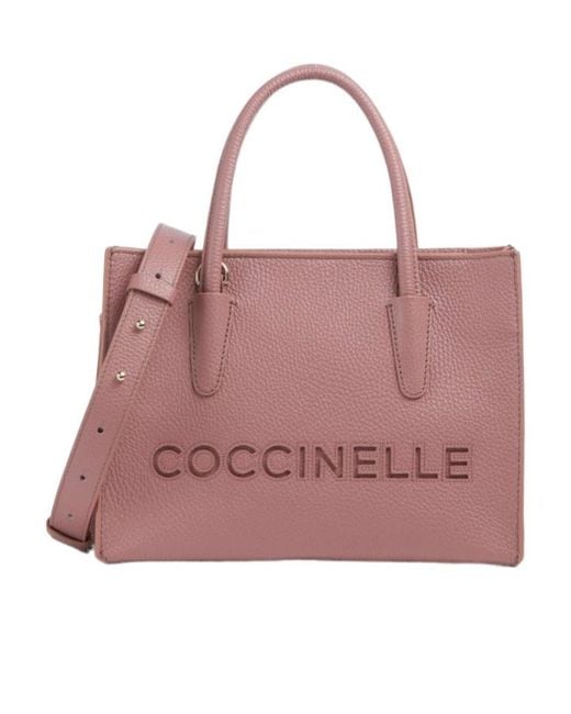 Coccinelle Pink Structured Logo Tote Bag