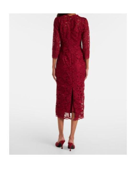 Carolina Herrera Red Lace Midi Dress