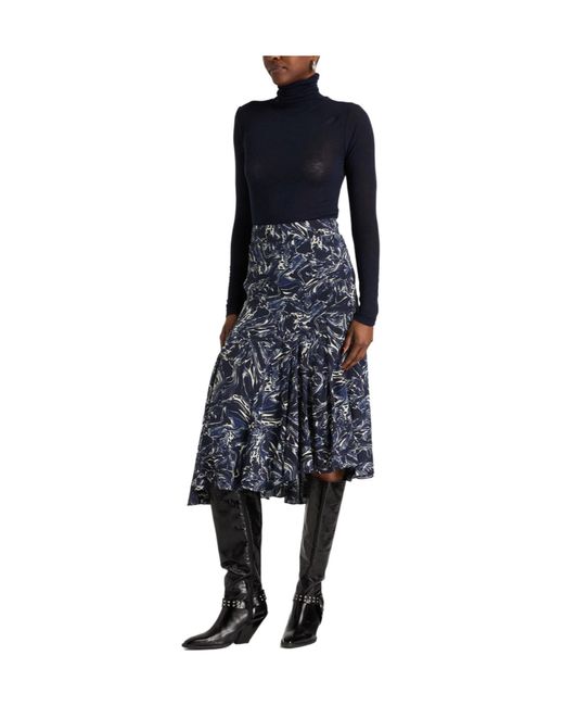 Isabel Marant Blue Solid-Colored Satin Midi Skirt