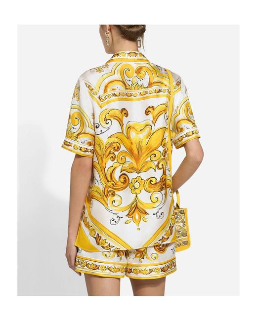 Dolce & Gabbana Metallic Majolica Printed Short-Sleeved Twill Shirt