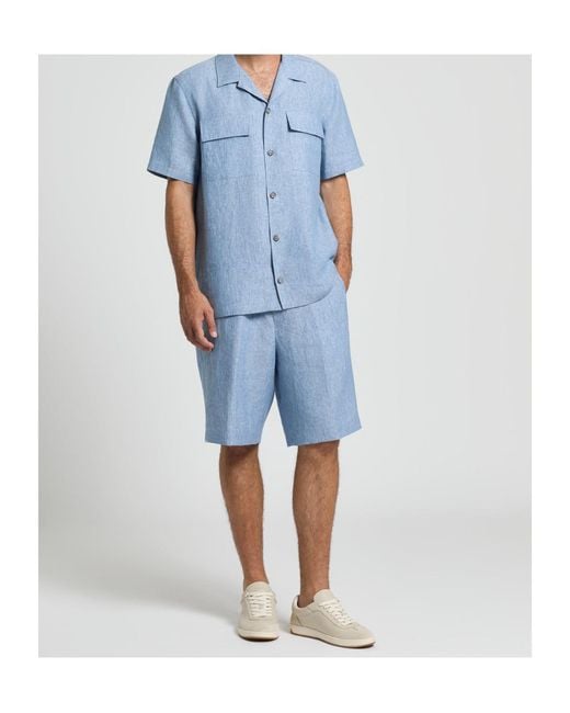 Peserico Blue Short-Sleeved Pocket Shirt for men