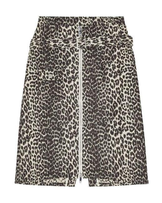 Ganni Multicolor Leopard Cotton Tweed Midi Skirt