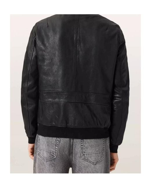 AllSaints Black Zip-Up Leather Bomber Jacket for men