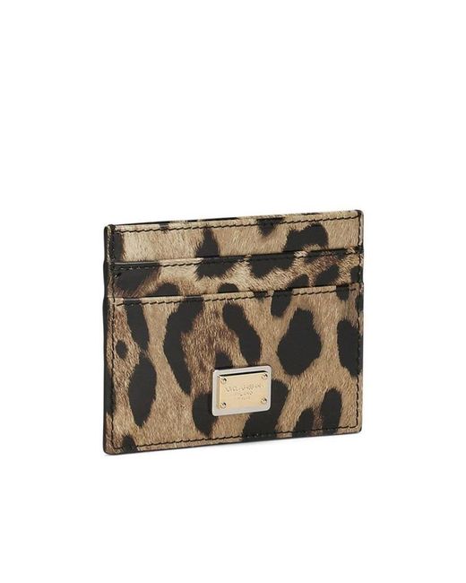 Dolce & Gabbana Natural Leopard-Printed Logo Plaque Cardholder