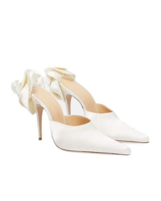 Magda Butrym White Flower Satin Mules