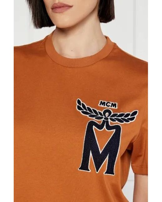 MCM Orange Logo Embroidered Crewneck T-Shirt