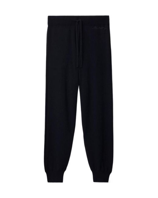 Burberry Blue Logo Embroidered Knitted Jogging Pants for men