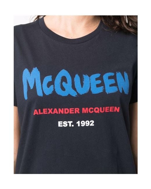 McQueen Blue Logo Print T-Shirt