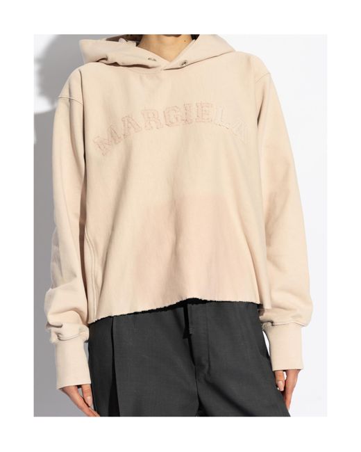 Maison Margiela Natural Logo Embroidered Long-Sleeved Hoodie