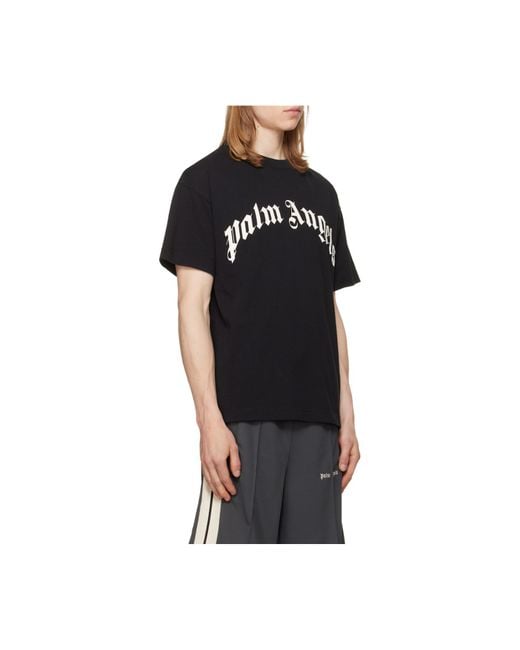 Palm Angels Black Curved Logo Regular Tee for men