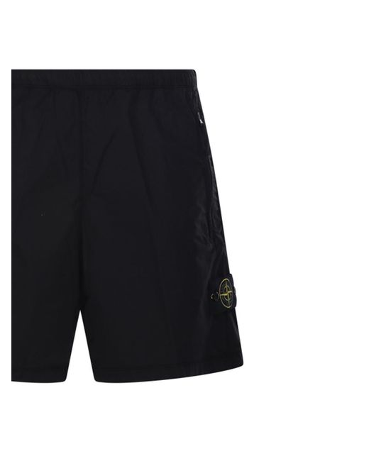 Stone Island Black Logo Patch Wide Leg Shorts for men