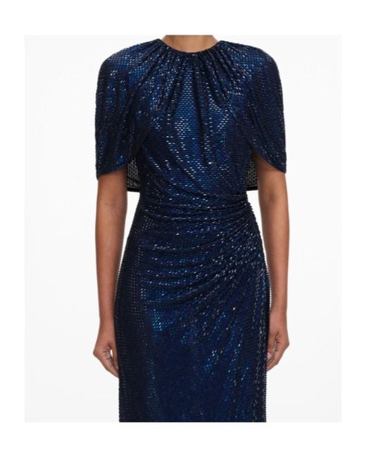 Self-Portrait Blue Cape-Sleeve Midi Dress