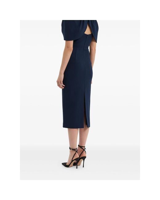 Rebecca Vallance Blue Petal-Sleeve Draped Midi Dress