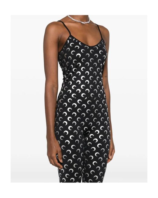 MARINE SERRE Black Round Neck Printed Camisole