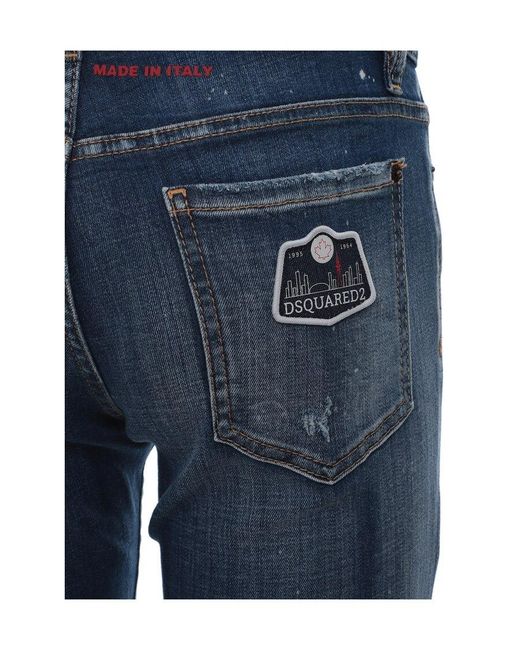 DSquared² Blue Paint Splattered Skinny Jeans