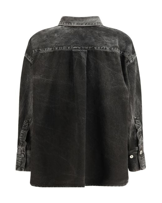 The Attico Gray The Logo Embroidered Denim Shirt