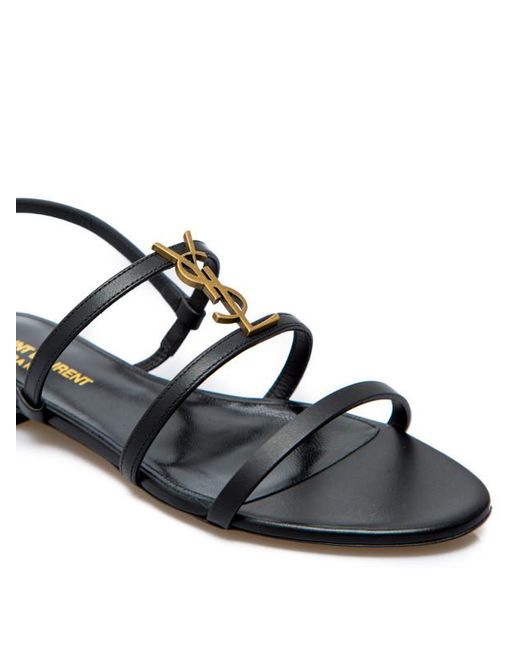 Saint Laurent Black Cassandra Flat Sandals