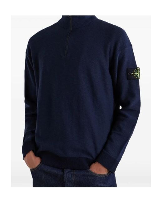 Stone Island Blue Logo-Appliquéd Zip-Up Sweater for men