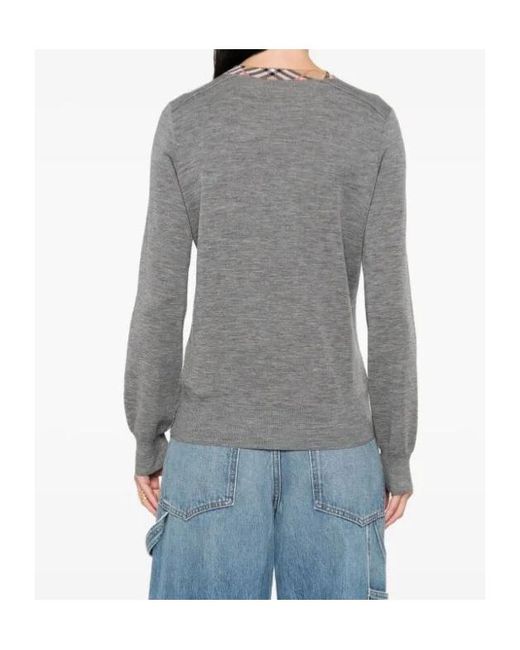 Burberry Gray Checked Crew Neck Pullover Clothing