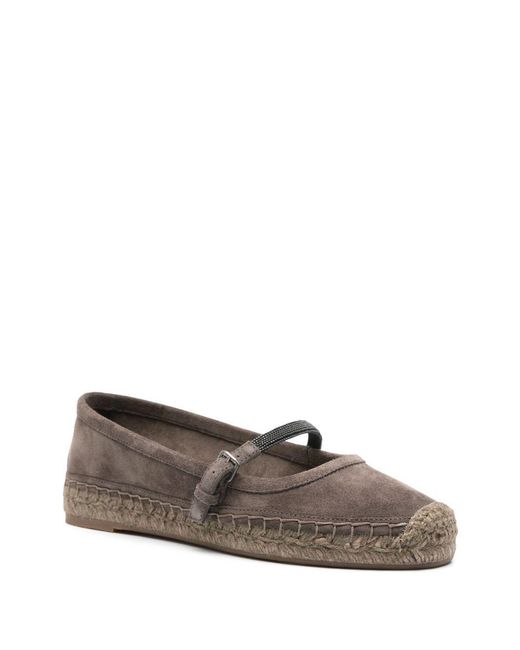 Brunello Cucinelli Brown Suede Precious Strap Espadrilles