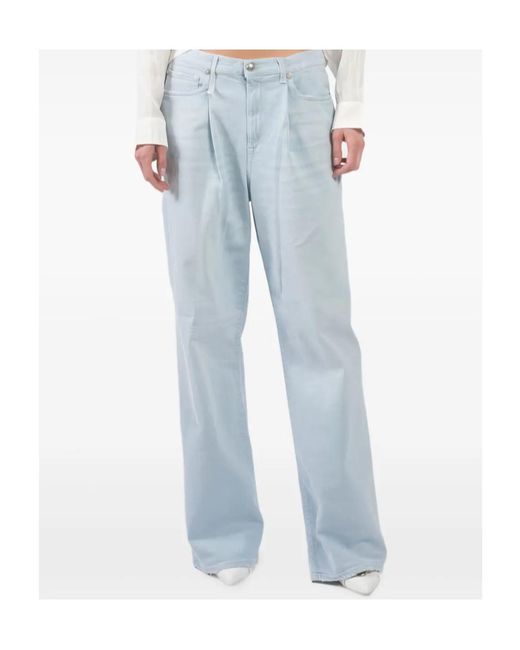R13 Blue Pleated Wide-Leg Jeans