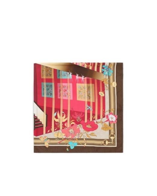 Gucci Red Printed Silk Twill Carré
