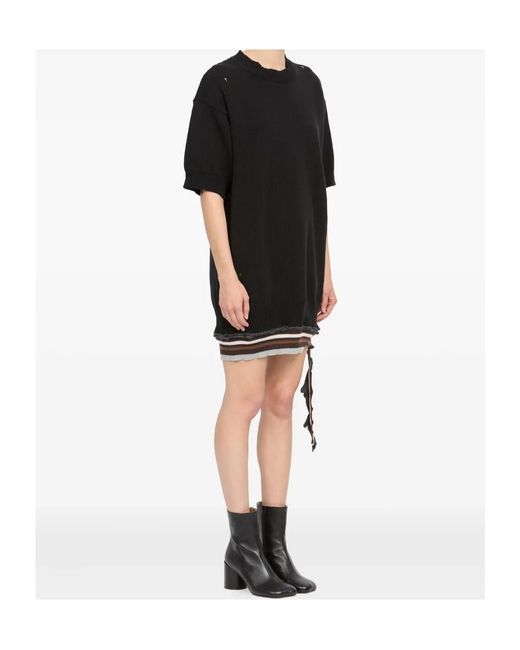 MM6 by Maison Margiela Black Distressed Knitted Mini Dress